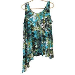 Julian Chang Women Size XL ? Green and Blue Floral Hibiscus Hi-Low Tank Top